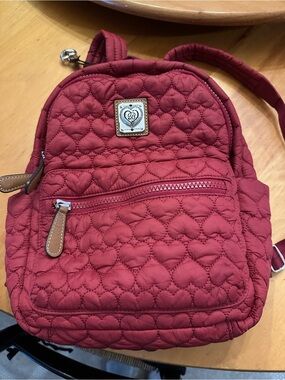 Brighton Red Heart Quilted Kingston Backpack & Pouch EUC